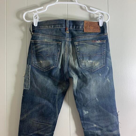 vintage 2000s POLO RALPH LAUREN TOMPKINS SKINNY distressed denim jeans bottom 26 - Picture 7 of 8